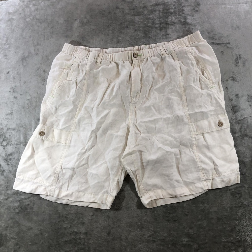 Tommy Bahama Cargo Shorts Mens Big 3XL White Relax Linen Elastic Waist 9 Inseam